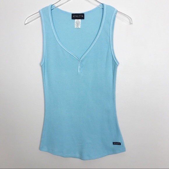 Athleta Tops - Athleta Turquoise Waffle-weave Snap Front Tank M